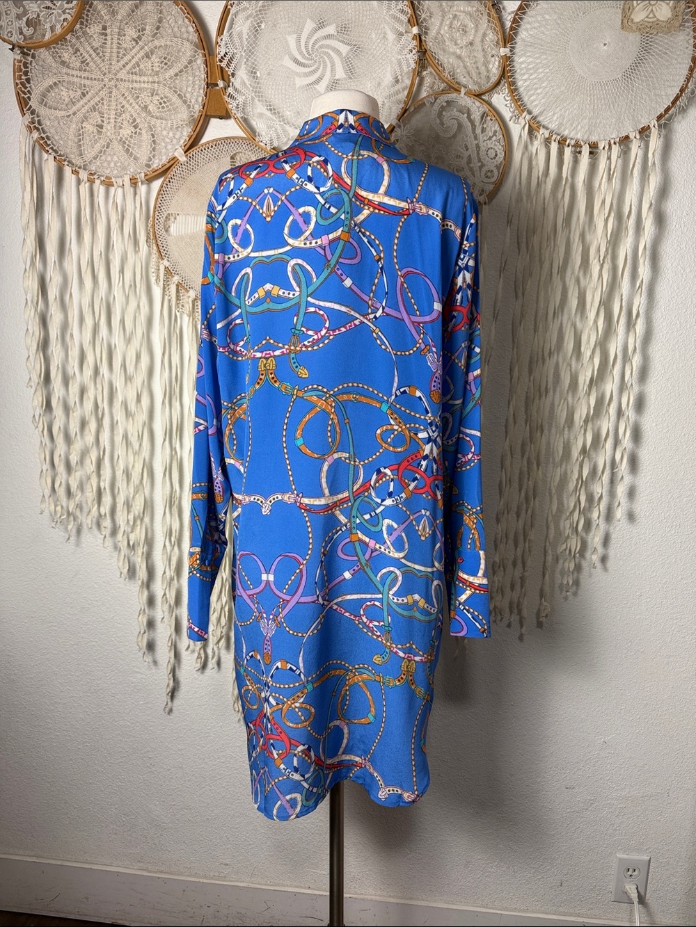 Catherine Gee NWT Daria Silk Shirt Dress in Blue Belt Size Large - Picture 6 of 14